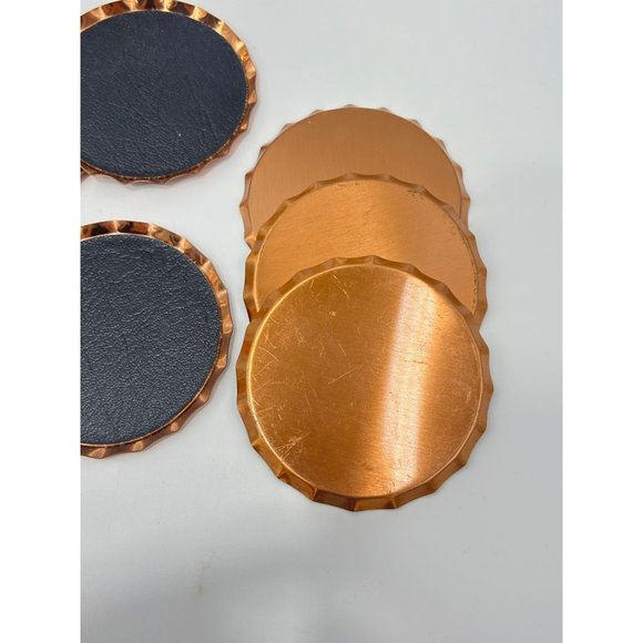 Vintage Set of Coasters Coppercraft Copper with Black Leather Set 11 Total - Picture 6 of 10